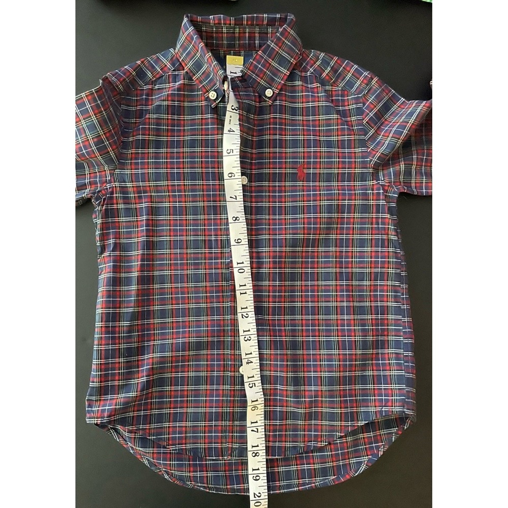 Polo Ralph Lauren Boy Size 5 Plaid Button Down Shirt Navy Red Long Sleeve Cotton - Picture 9 of 11